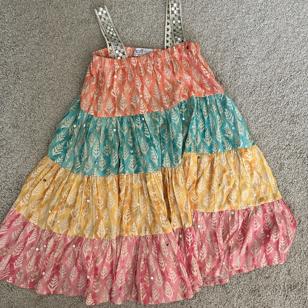 Colorful Tiered Dress with Leaf Pattern